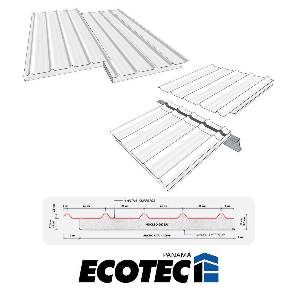 TERMOPANEL (TECHO) 75MM COLOR BLANCO/BLANCO D=15 KG/M3