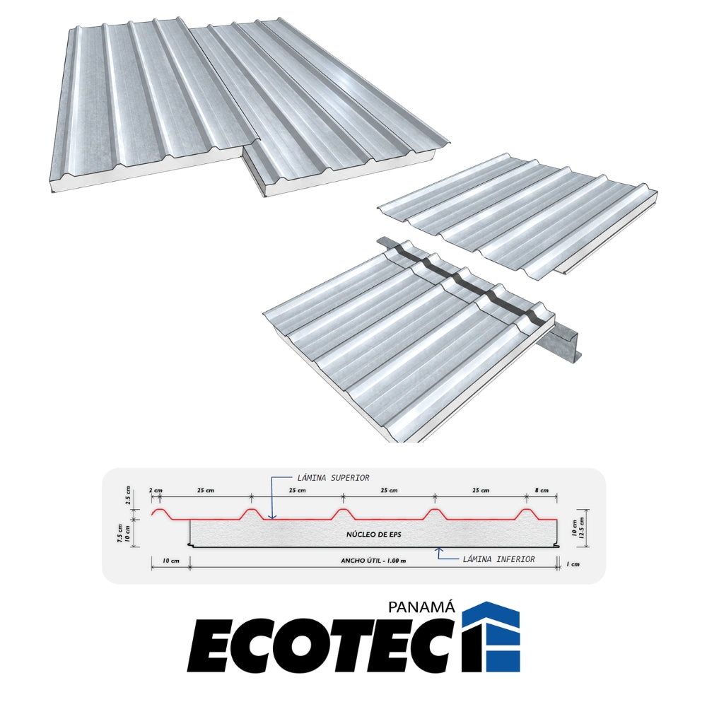 TERMOPANEL (TECHO) 75MM X 1MTS ANCHO COLOR MAGALUM/BLANCO D=15 KG/M3 #24