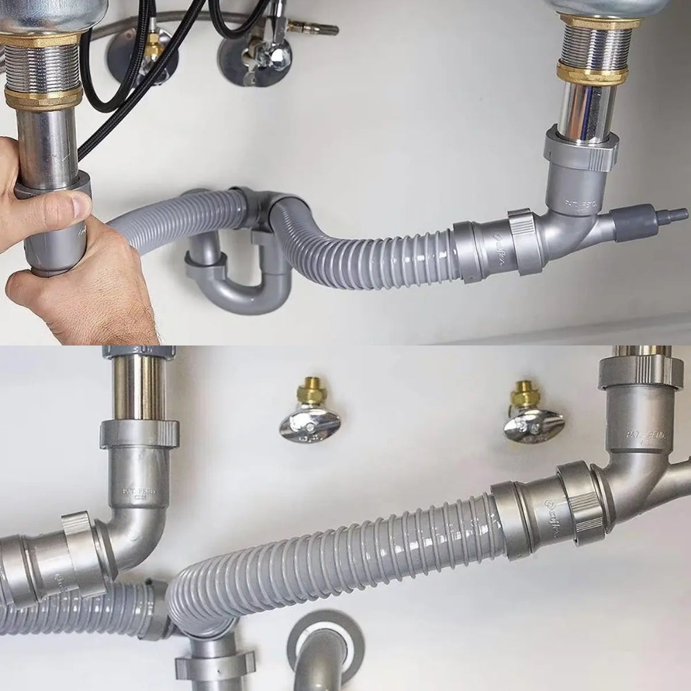 TRAMPA PARA FREGADOR DOBLE FLEXIBLE DE 10 PULGADAS X 1 1/2 PULGADAS ADAPTADOR DE 1 1/4 PULGADAS