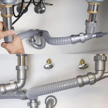 TRAMPA PARA FREGADOR DOBLE FLEXIBLE DE 10 PULGADAS X 1 1/2 PULGADAS ADAPTADOR DE 1 1/4 PULGADAS