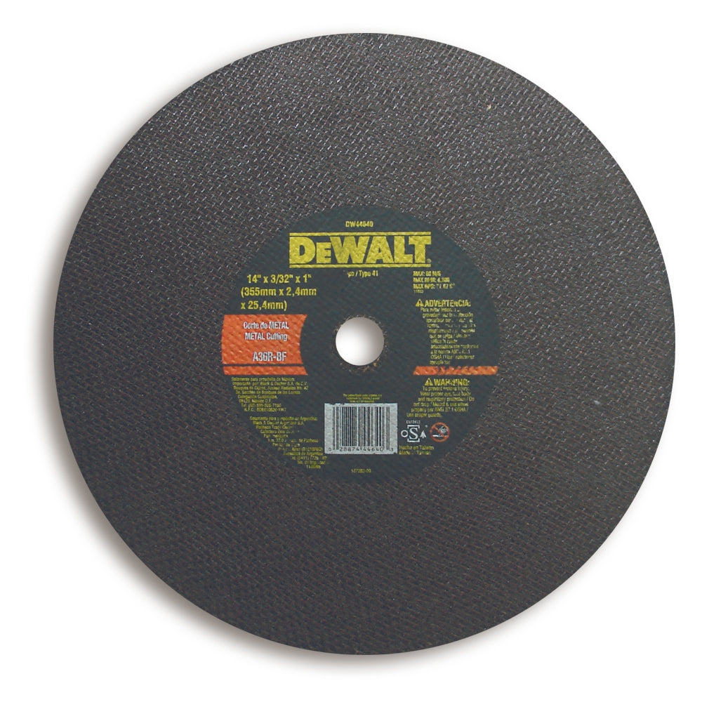 DISCO CORTE METAL 14 PULGADAS X 7/64 PULGADAS X 1 PULGADAS  DW44640 DEWALT