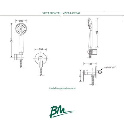GRUPO DE DUCHA MONOMANDO CON SALIDA EXTERNA Y REGADERA TOKIO PLUS BM-3504