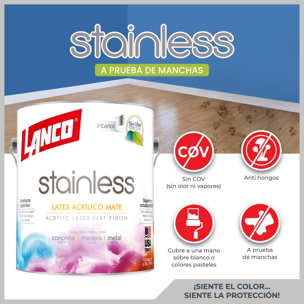 PINTURA PARED INTERIOR STAINLESS MATE LIBRE DE OLOR BLANCO GLN OF374-4 LANCO
