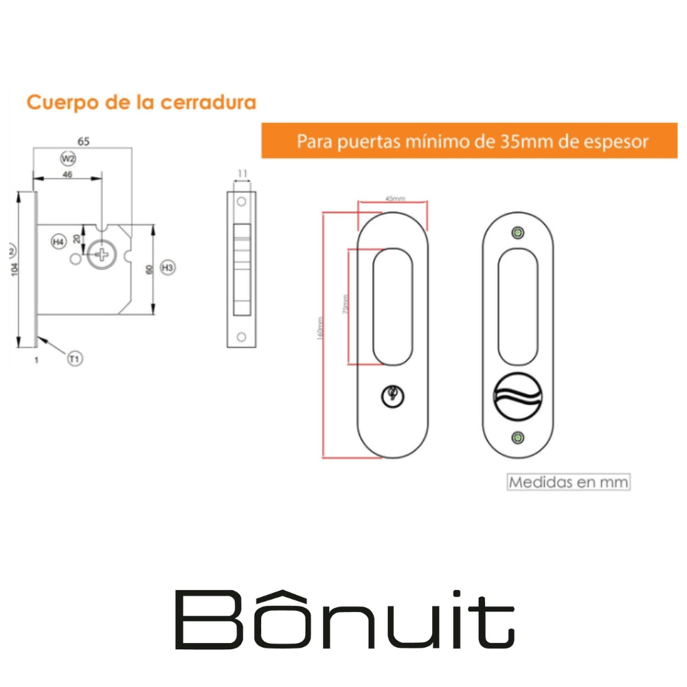 CHAPA 001 PUERTA CORREDIZA CLOSET ZAMAK