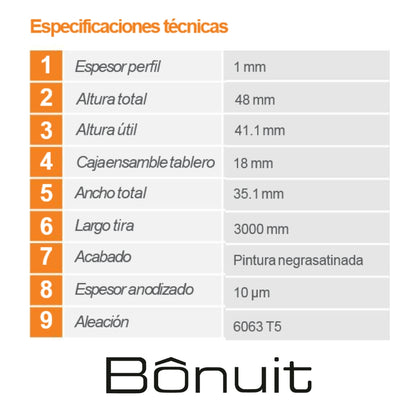PERFIL GOLA VERTICAL LATERAL NEGRA X 3M