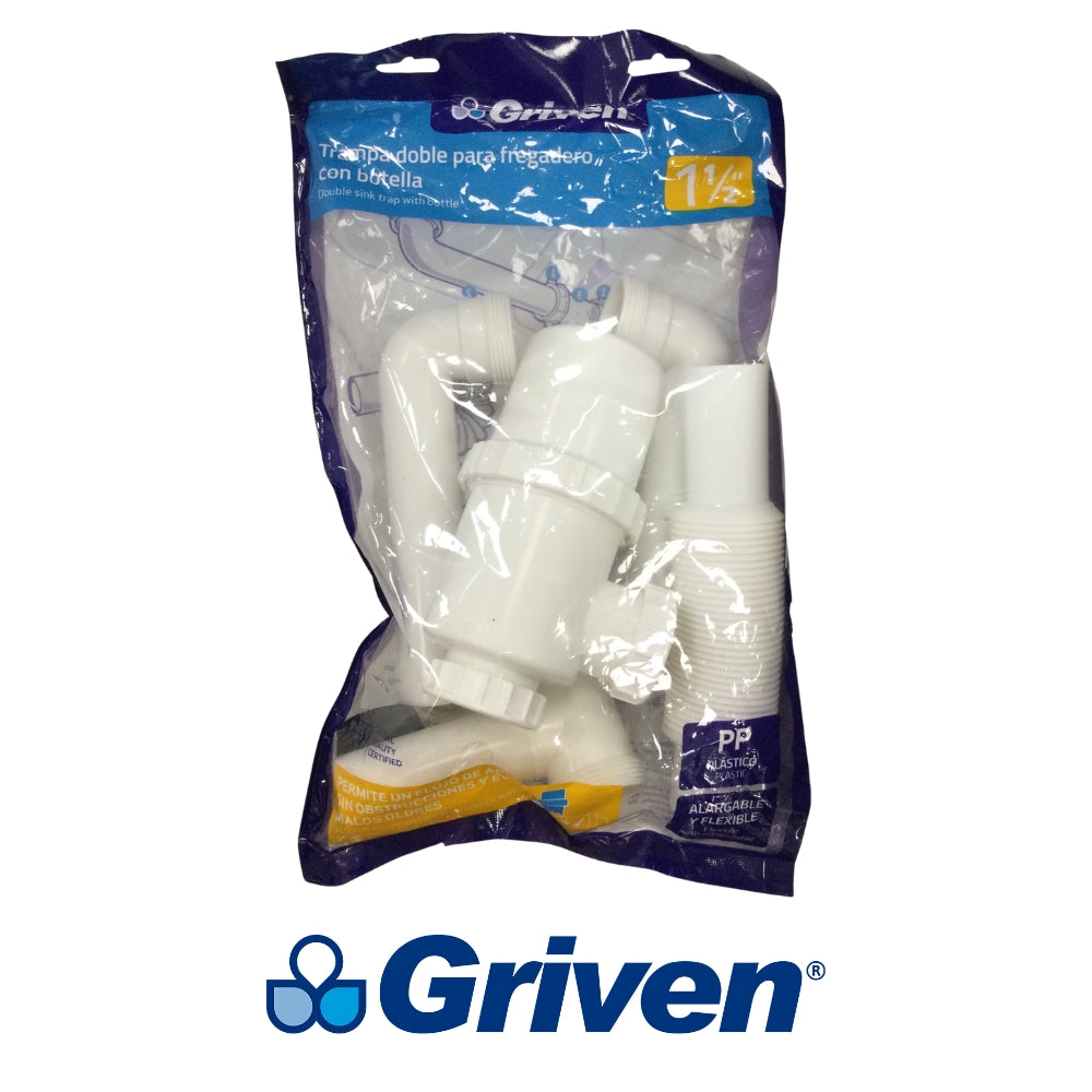 TRAMPA DOBLE PARA FREGADERO CON BOTELLA 1-1/2 PULGADAS GRIVEN A367-HDA151-140