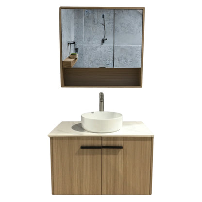 MUEBLE DE BAÑO DE PVC CON LAVAMANO Y GRIFERIA MIGNON 0.8X0.465X0.5 M INCLUYE BOTIQUIN CON ESPEJO 0.75X0.15X0.7 M PE12-80 BOA ROBLE BEIGE