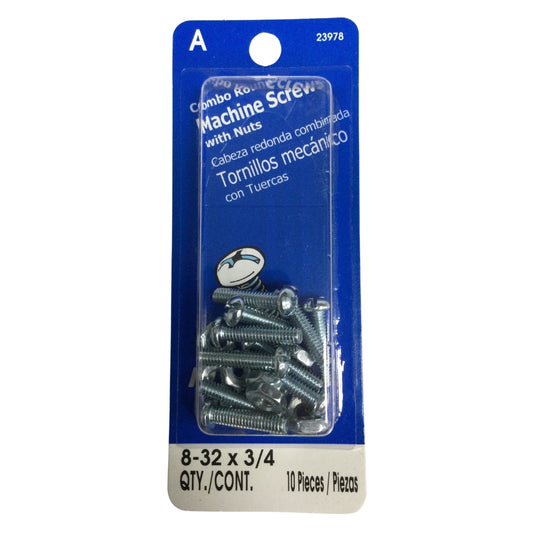 TORNILLO DE MAQUINA ZINCADO CAB REDONDA COMBO N°8-32 x 3/4 PULGADAS ROSCA ESTANDAR