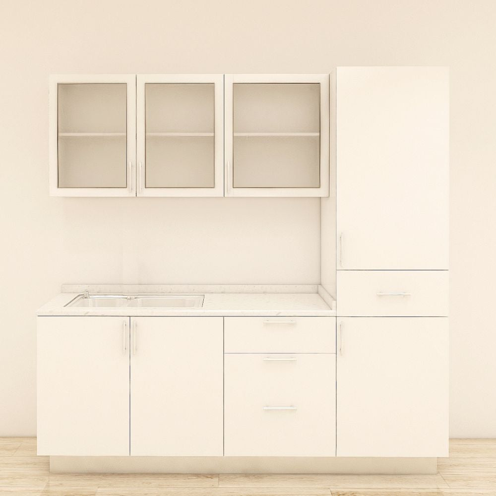 MUEBLE DE COCINA CON FREGADOR Y GABINETE AEREOS COLOR BLANCO YKL-CG-13/TH2242 IZQUIERDO 2.20M