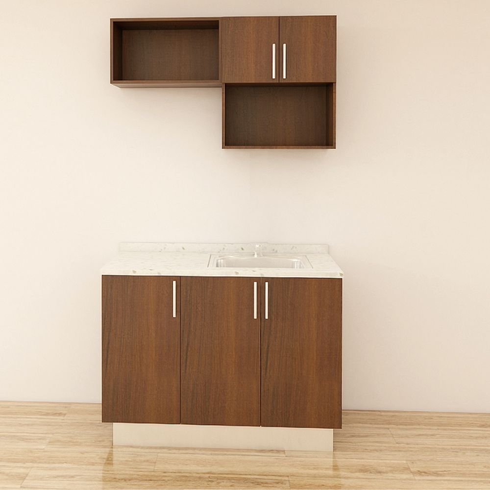 MUEBLE DE COCINA CON FREGADOR Y GABINETE AEREOS COLOR CHOCOLATE YKL-CG-03/TH2215 DERECHO 1.20M