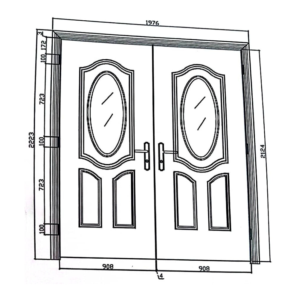 PUERTA MULTIPUNTOS GALVANIZADA VITRAL OVALADO DOBLE 6 PIES X 7 PIES ACABADO CHOCOLATE