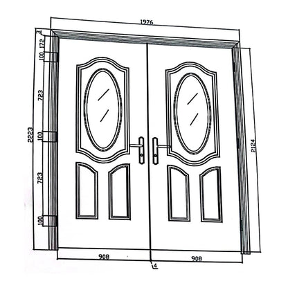 PUERTA MULTIPUNTOS GALVANIZADA VITRAL OVALADO DOBLE 6 PIES X 7 PIES ACABADO CHOCOLATE