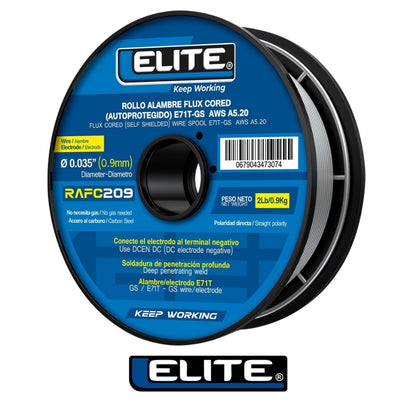 ROLLO ALAMBRE FLUX CORED (AUTOPROTEGIDO) E71T-GS 100mm 2Lb (0,9KG) 0,9MM (0.035) ELITE