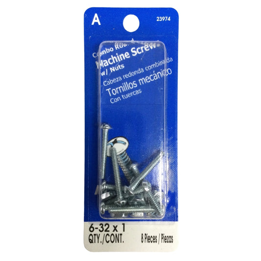 TORNILLO DE MAQUINA ZINCADO CAB REDONDA COMBO N°6-32 x 1 PULGADAS ROSCA ESTANDAR