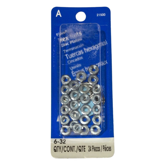 TUERCA HEXAGONAL ZINCADA ACERO GRADO 2  N°6-32 ROSCA ESTANDAR