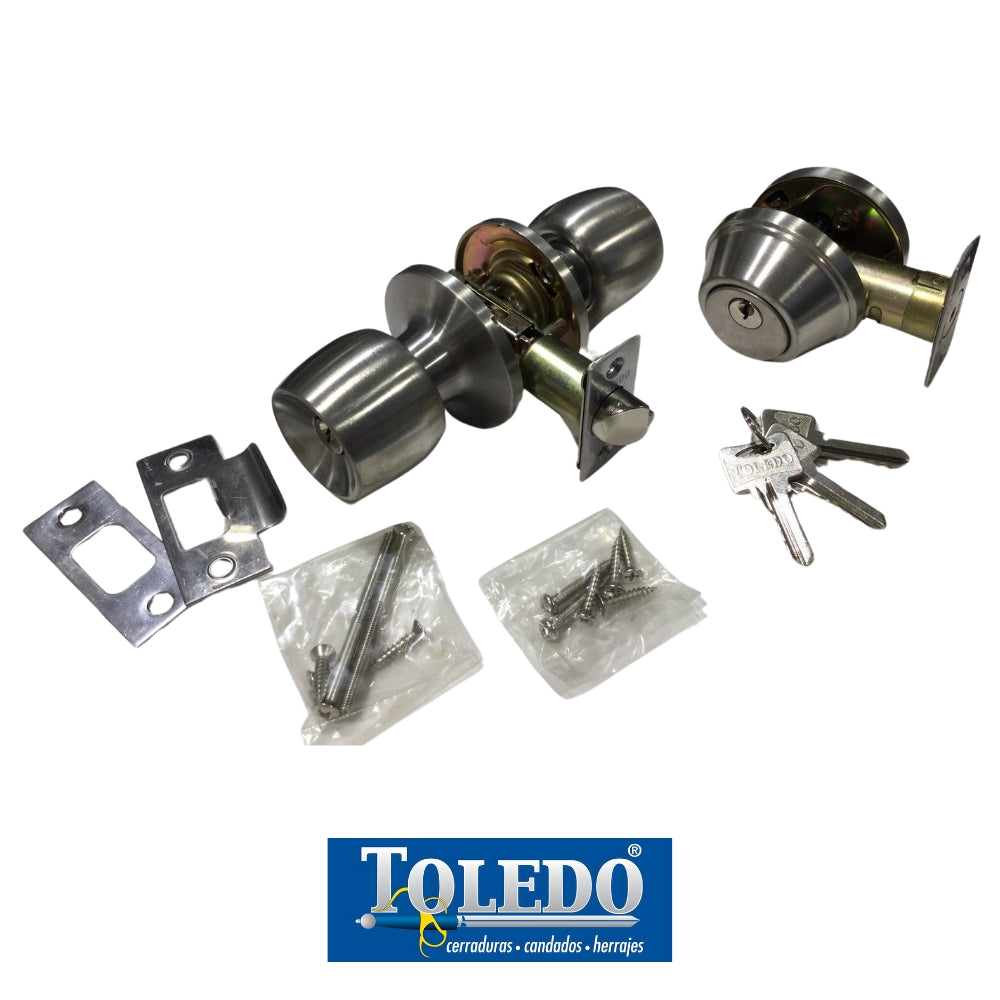 CERRADURA TOLEDO COMBO MALAGA LLAVE / MARIPOSA ACERO INOXIDABLE