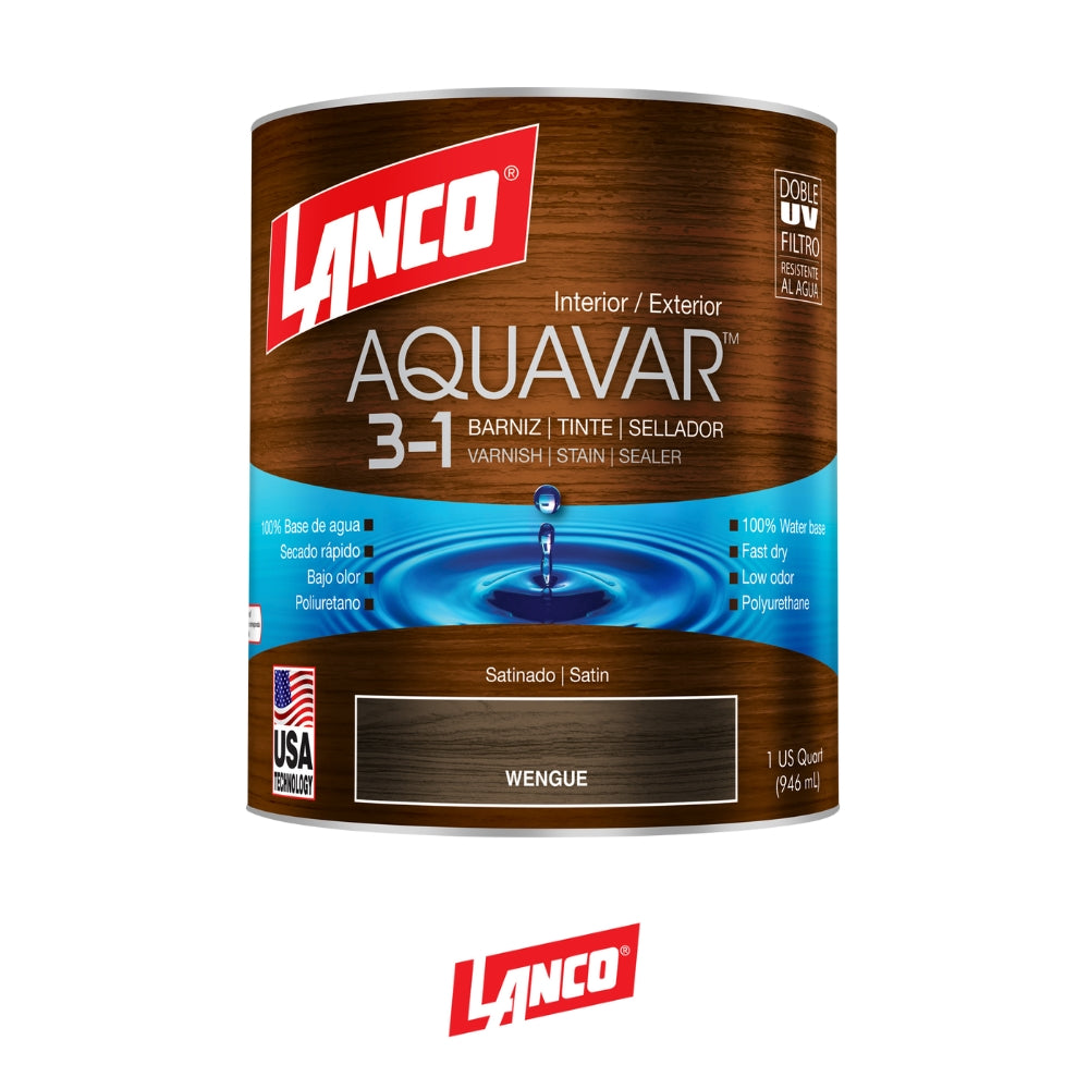 BARNIZ 3 EN 1 AQUAVAR COLOR WENGUE 1/4 GL AQ1364-5 LANCO