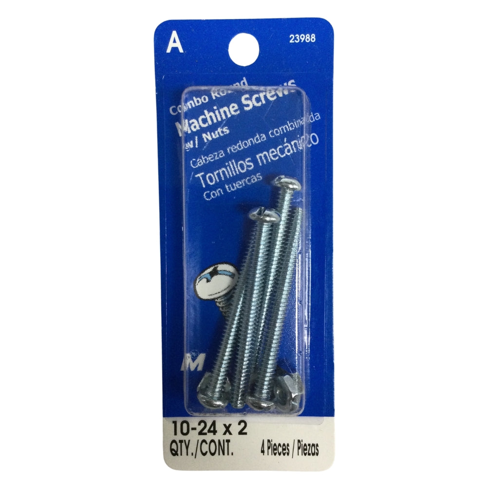 TORNILLO DE MAQUINA ZINCADO CAB REDONDA COMBO N°10-24 x 2 PULGADAS ROSCA ESTANDAR