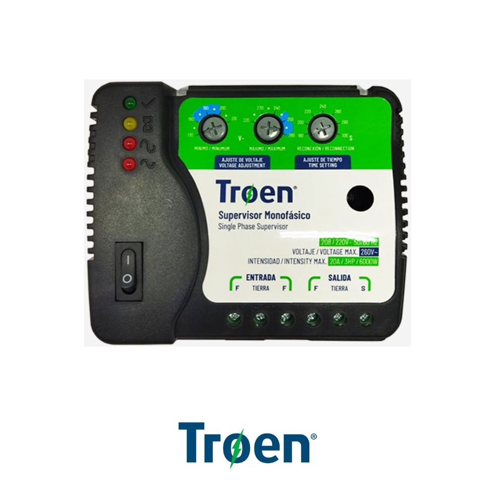 PROTECTOR SUPERVISOR DE VOLTAJE MONOFASICO 220V CON BORNERA PARA AIRE ACONDICIONADO 36K BTU