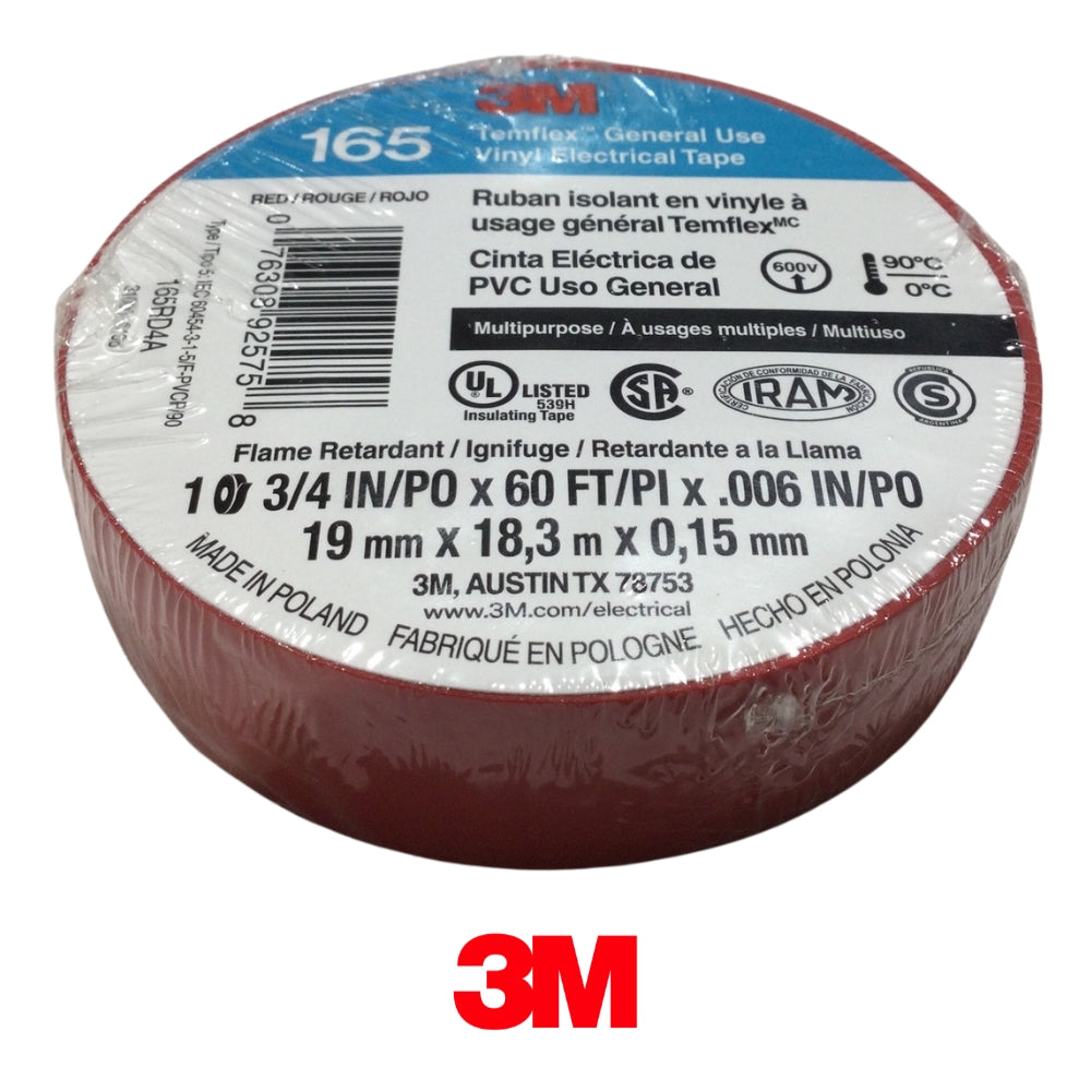 TAPE ELECTRICO TEMFLEX ROJA 3/4 PULGADAS X 60 PIES 3M
