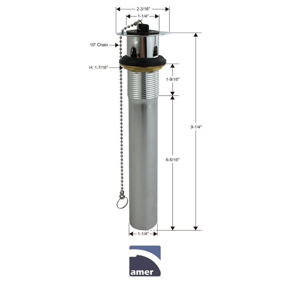 DESAGUE METALICO DE LAVAMANOS P.O. PLUG 1-1/4 PULGADAS X 8 PULGADAS AMER