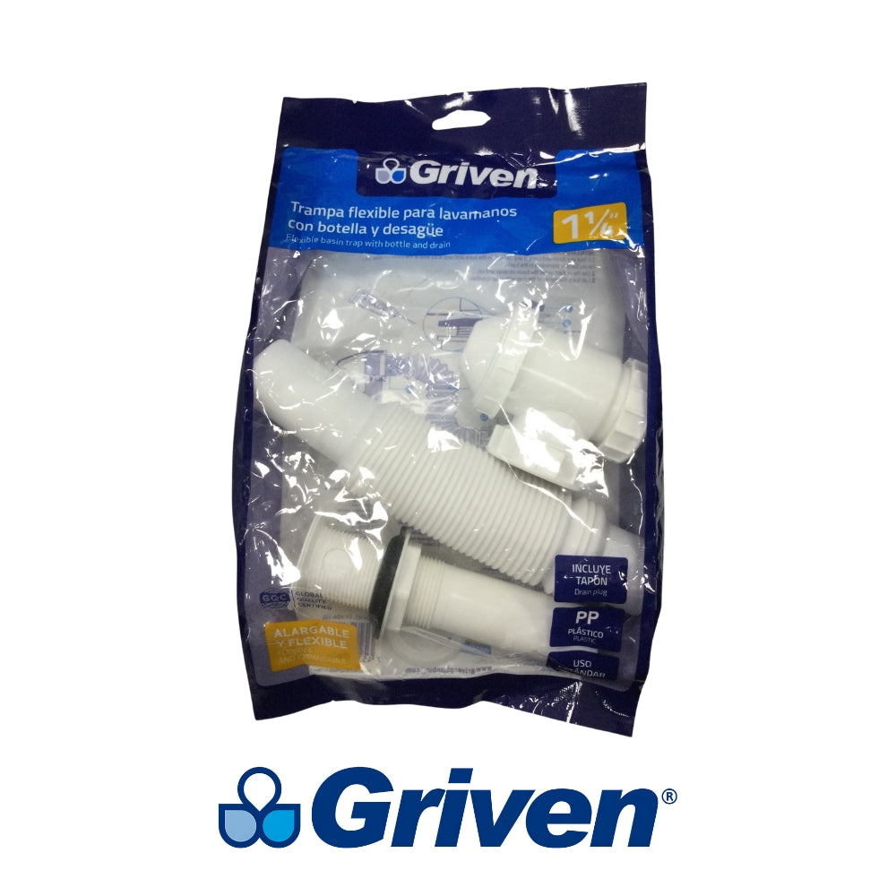 TRAMPA FLEXIBLE PARA LAVAMANOS CON BOTELLA GRIVEN GV-HDA-150