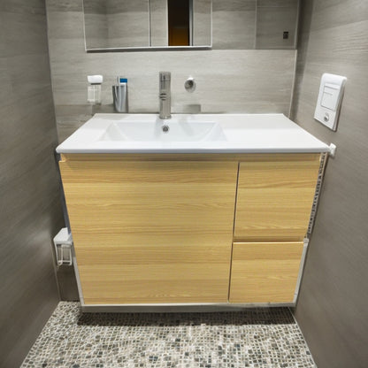 MUEBLE DE BAÑO EN PLYWOOD LAMINADO AEREO CON LAVAMANO Y GRIFERIA 0.80X0.47X0.61 M COLOR MADERA YK201-B14 MOD. YKL-V004 PLY