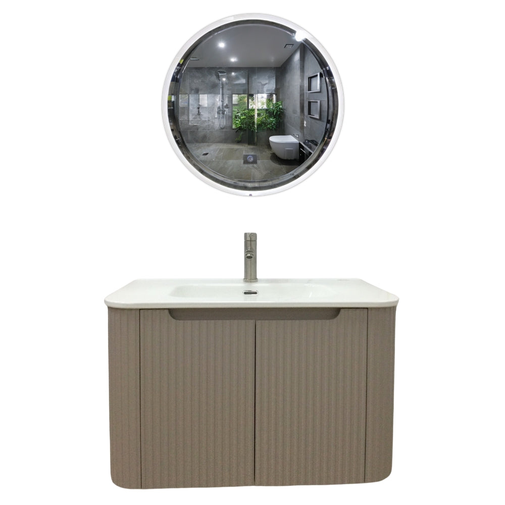 MUEBLE DE BAÑO DE PVC CON LAVAMANO Y GRIFERIA SIMMETRIA 80X46.5X50 CM INCLUYE  ESPEJO LED 60X60CM CAP120-80 KK KHAKI