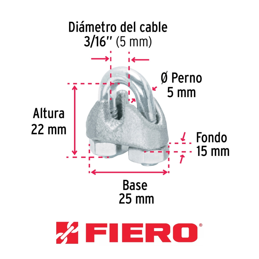 GRAPA PARA CABLE DE ACERO 3/16" FIERO (2 PIEZAS)