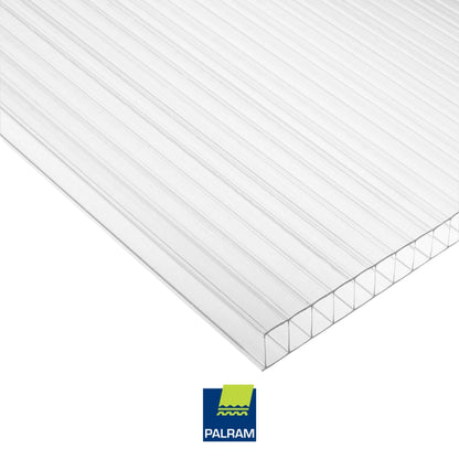 LAMINA DE POLICARBONATO ALVEOLAR 1.05M X 2.44M X 8MM (3.44 PIES X 8 PIES X  8MM) TRANSPARENTE PALRAM