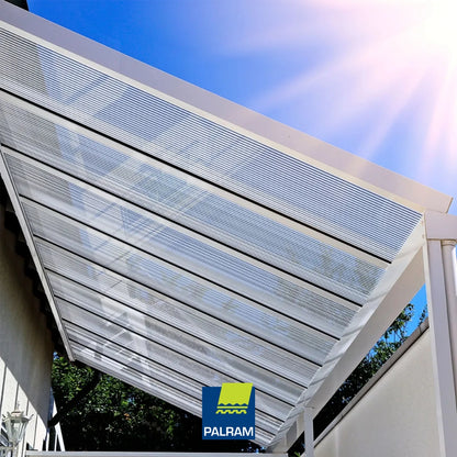 LAMINA DE POLICARBONATO ALVEOLAR 1.05M X 2.44M X 8MM (3.44 PIES X 8 PIES X  8MM) TRANSPARENTE PALRAM