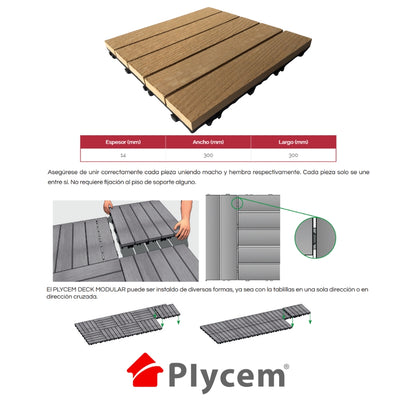 DECK MODULAR  PLYCEM MADERA 30CM X 30CM X 14MM PQT 6 UNI. (0.54M2) 1330392