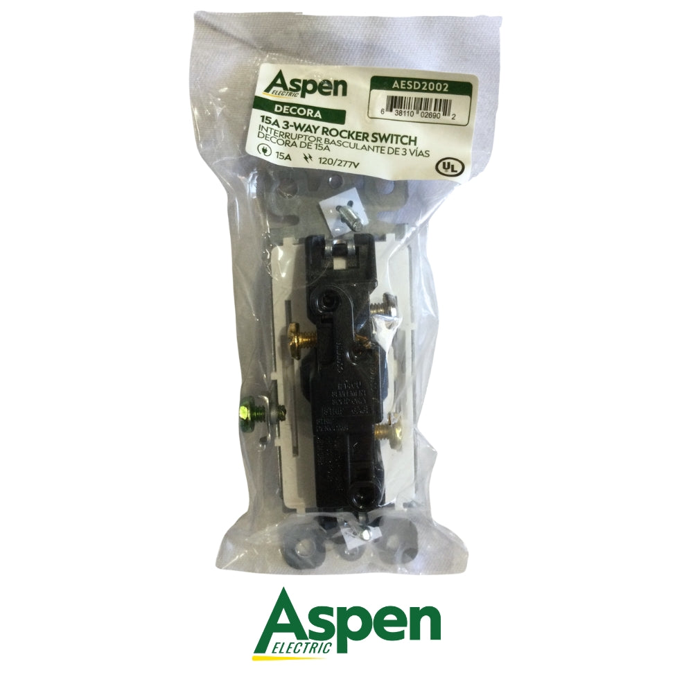 INTERRUPTOR 3-WAY BLANCO DECORA 15A 120/277V UL ASPEN AESD2002