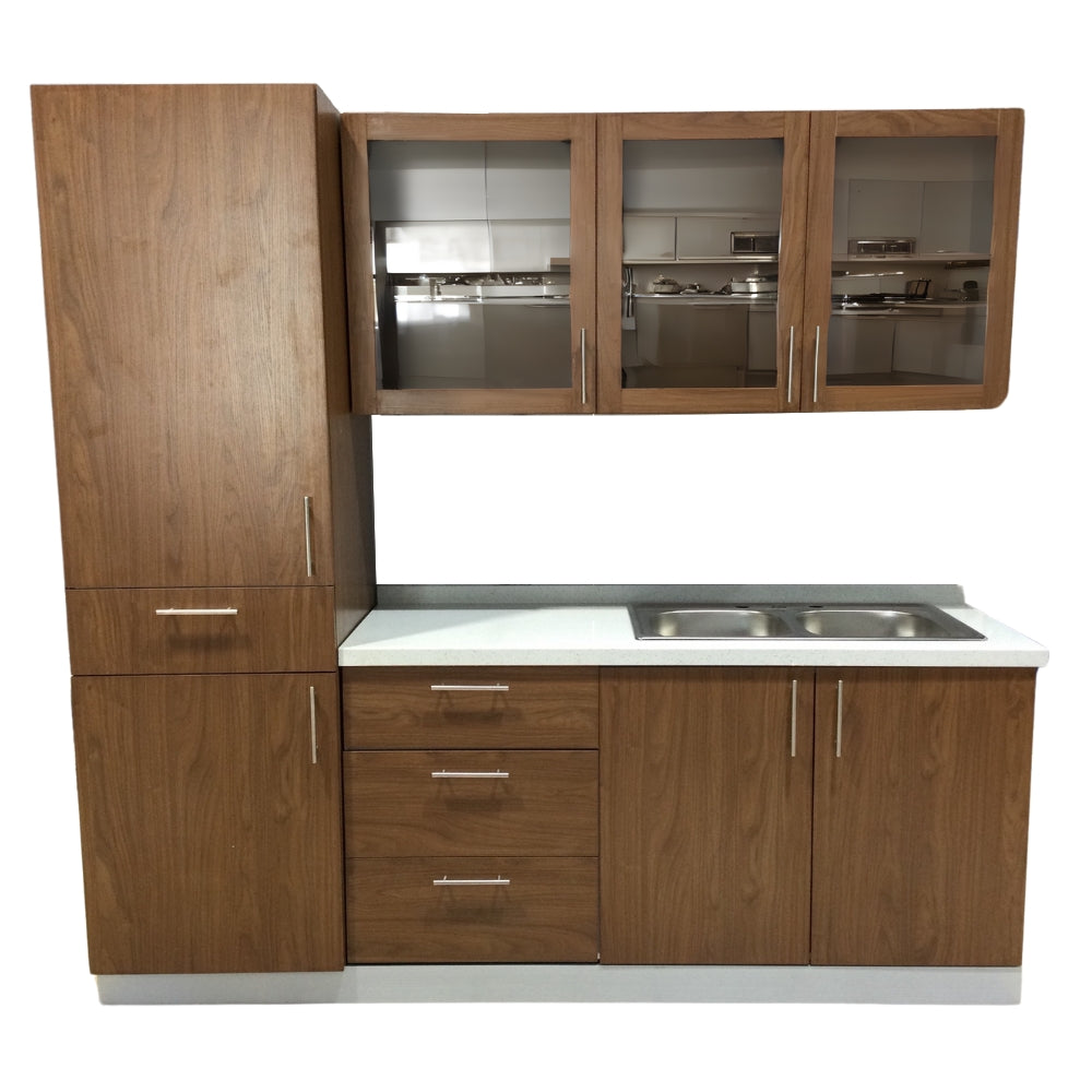 MUEBLE DE COCINA CON FREGADOR Y GABINETE AEREOS COLOR CHOCOLATE YKL-CG-13/TH2215 DERECHO 2.20M