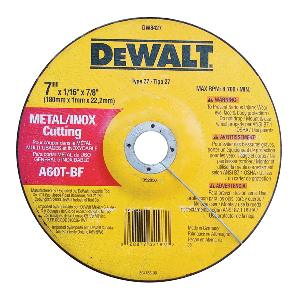 DISCO CORTE METAL 7 IN X 0.045 IN X 7/8 IN  DW8427Z DEWALT