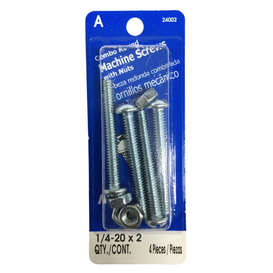 TORNILLO DE MAQUINA ZINCADO CAB REDONDA COMBO 1/4 PULGADAS-20 x 2 PULGADAS ROSCA ESTANDAR