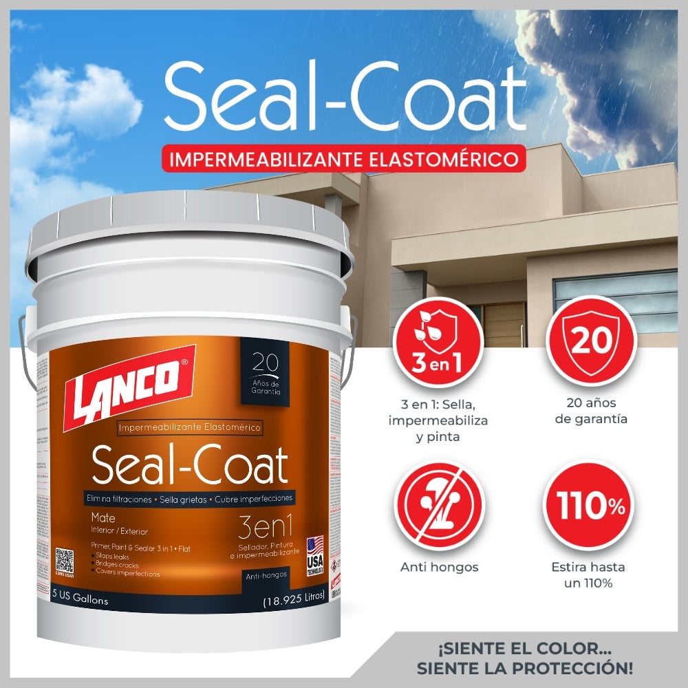 SEAL COAT 3 EN 1 BLANCO, BASE + PINTURA+ SELLADOR ELASTOMERICO SC200-2 LANCO 5 GL