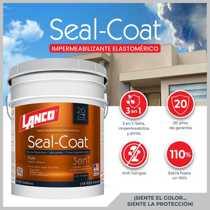 SEAL COAT 3 EN 1 BLANCO, BASE + PINTURA+ SELLADOR ELASTOMERICO SC200-2 LANCO 5 GL