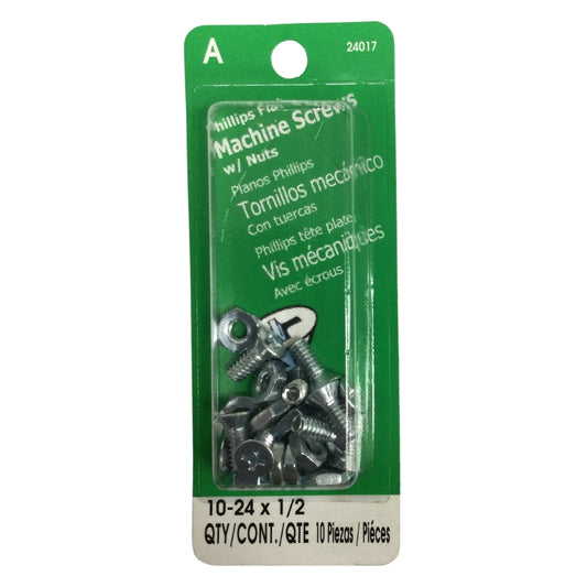 TORNILLO DE MAQUINA CON TUERCA CAB PLANA PHILLIPS   N°10-24 x 1/2 ROSCA ESTANDAR
