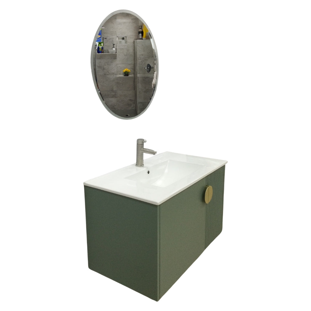 MUEBLE DE BAÑO DE PVC CON LAVAMANO Y GRIFERIA NATURAL FLOW 80X46.5X50 CM INCLUYE ESPEJO LED 60X60CM CAP118-80 MG MINT GREEN