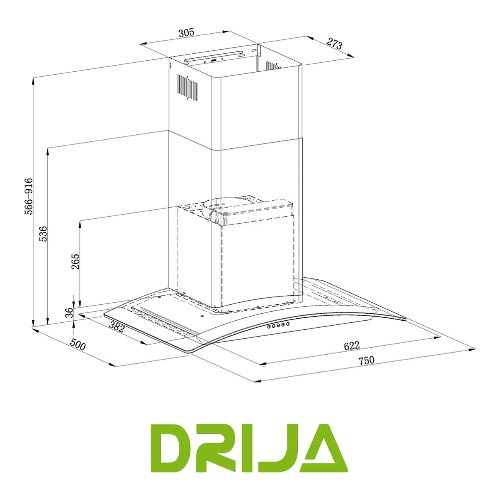 EXTRACTOR DE GRASA DRIJA  TIPO CAMPANA 76 CM NEGRO MATE  (GALAXY 76 BLACK)