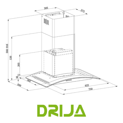 EXTRACTOR DE GRASA DRIJA  TIPO CAMPANA 76 CM NEGRO MATE  (GALAXY 76 BLACK)