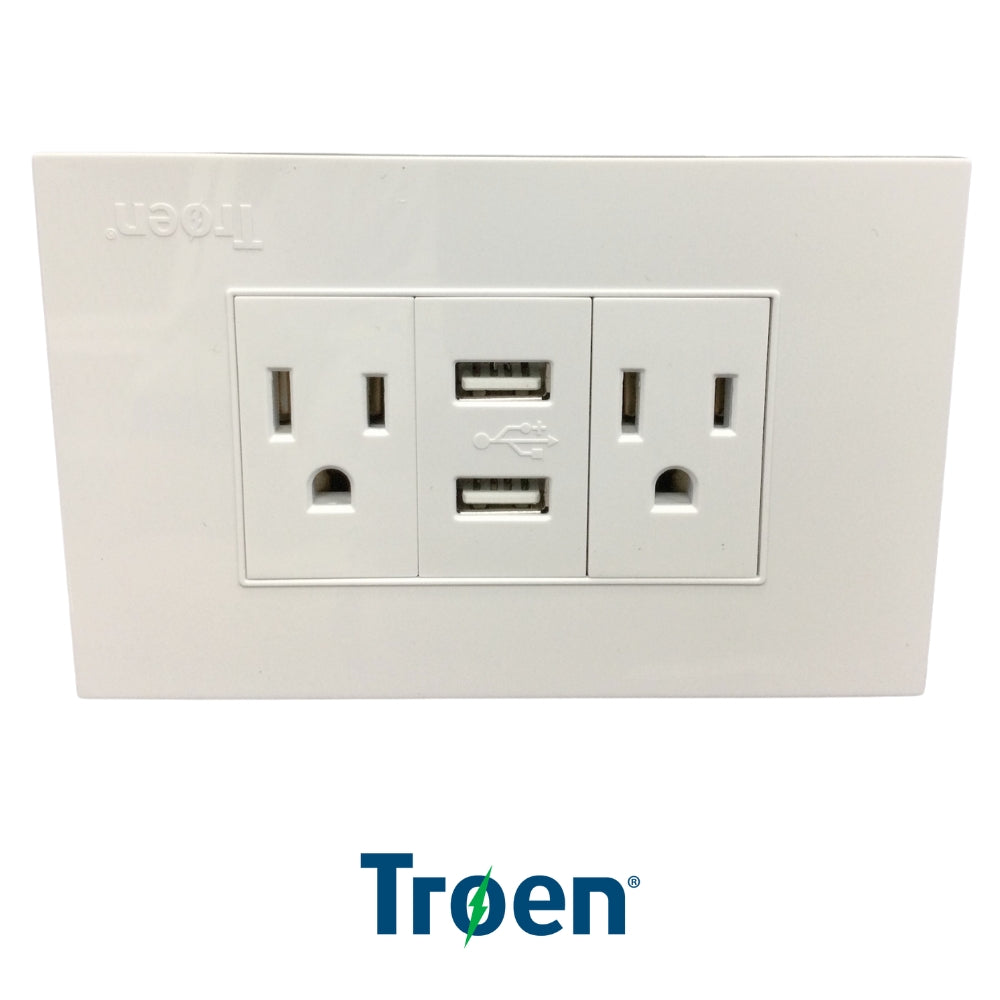 TOMACORRIENTE DOBLE BLANCO CON PUERTO USB