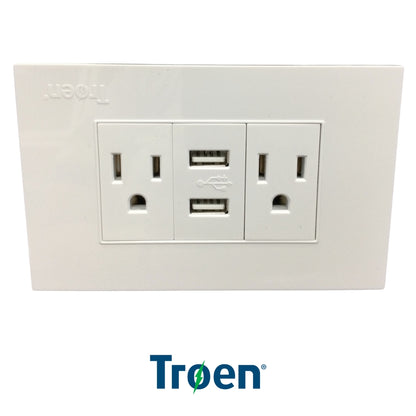 TOMACORRIENTE DOBLE BLANCO CON PUERTO USB