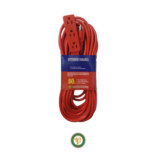 EXTENSION ELECTRICA NARANJA 50' CON REGLETA