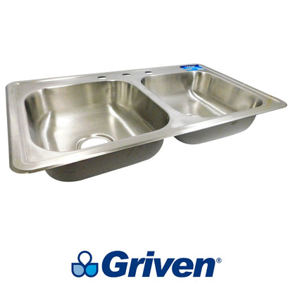 FREGADOR DE EMPOTRAR DOBLE DE ACERO INOXIDABLE 84 X 48 CM (33 IN X19 IN X 6 IN) GRIVEN A367-8448D