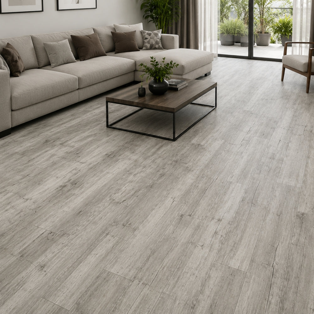 PISO LAMINADO PVC-SPC GRIS PIEDRA 18CM*122CM*4.0MM (2.1960 M2 X CAJA) SPC-HYW-73051
