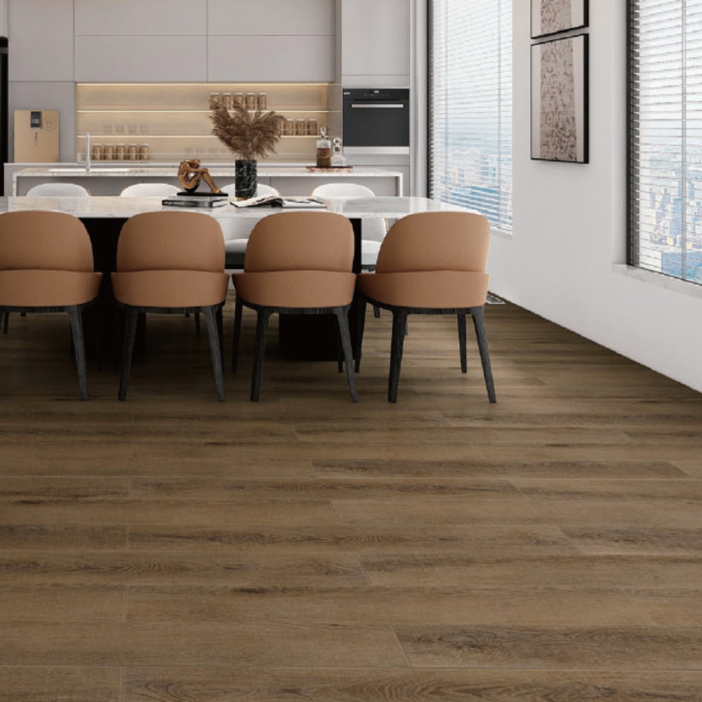 PISO LAMINADO PVC-SPC NOGAL AMERICANO 18CM*122CM*4.0MM (2.1960 M2 X CAJA) SPC-HYW-73061
