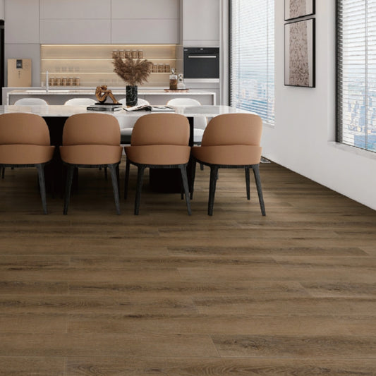 PISO LAMINADO PVC-SPC NOGAL AMERICANO 18CM*122CM*4.0MM (2.1960 M2 X CAJA) SPC-HYW-73061