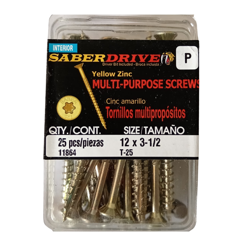 TORNILLO PARA MADERA MULTIUSO ZINC AMARILLO #12 x 3-1/2 PULGADAS